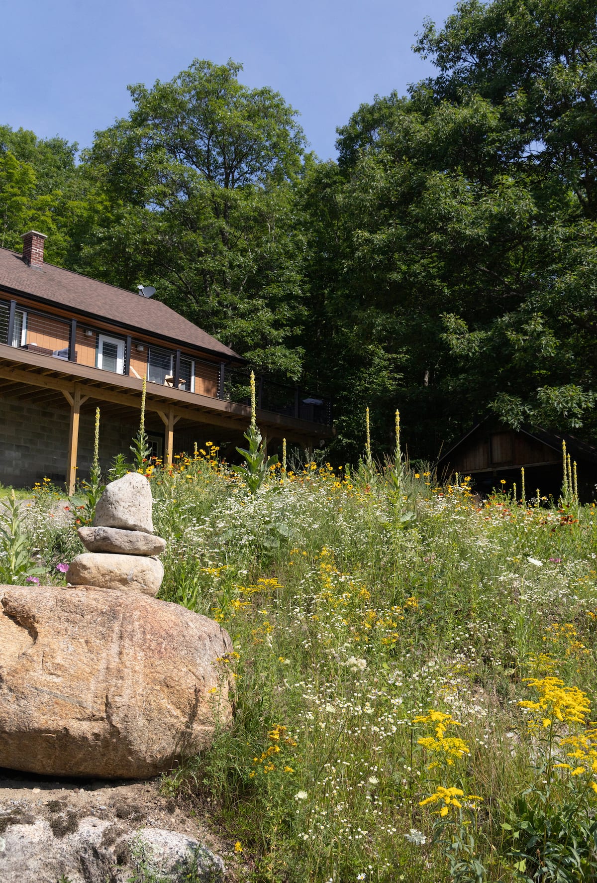 Wildflowers greet you as the cairn shows you the way to our tranquil and relaxing OverlookADK