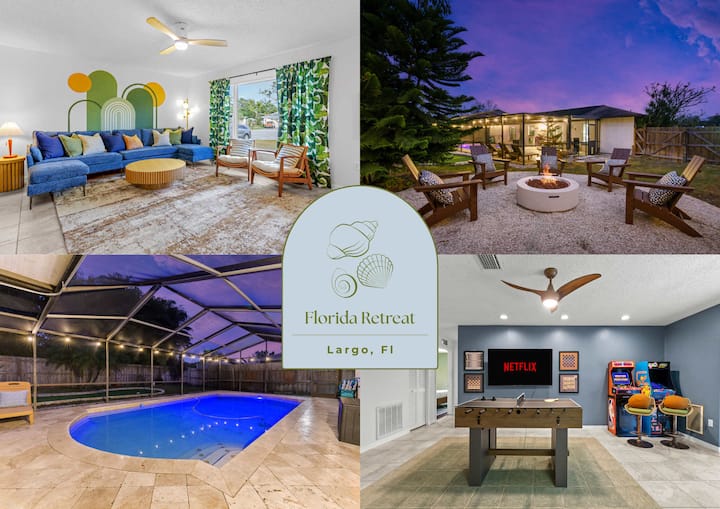 Pool & Fire Pit Retreat – Sleeps 14 - Bbq - Indian Rocks Beach