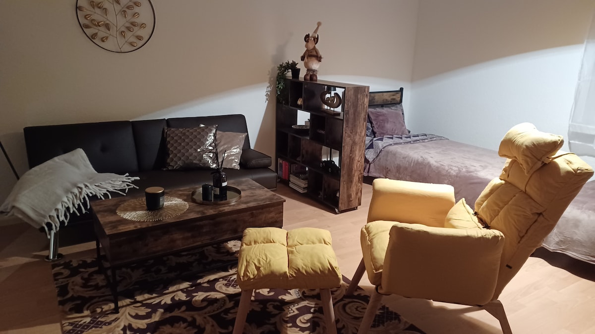 Дневниот простор со кауч на склопување и 2 единечни кревета може да се спои како двоен кревет на барање.