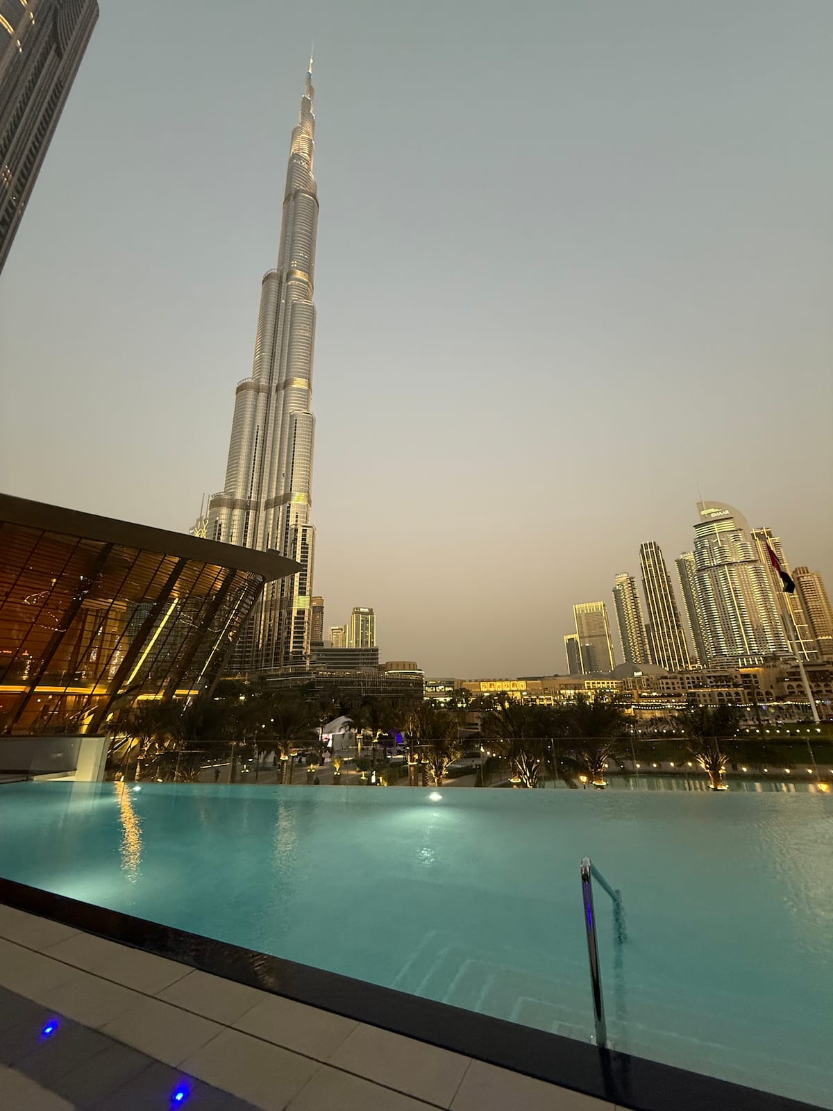 The pool with Burj Khalifa behind it, from the listing of our 1-bedroom
