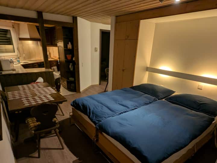 Krevat i madh dopio me palosje 2x90x200cm në zonën e hyrjes (mund të fshihet plotësisht gjatë ditës)