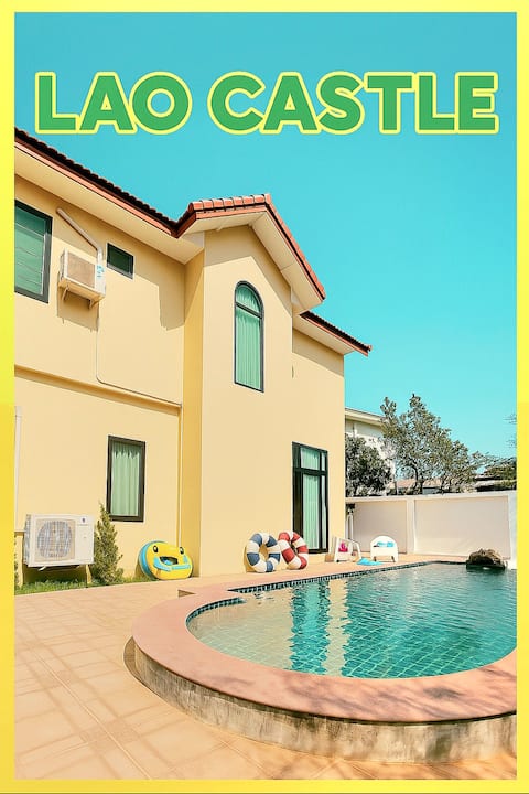 Shinshuk-Pool Villa-Lao Castle 1st Branch-Spacious Living Room-Bedroom 5-Bathroom 6-Terrace