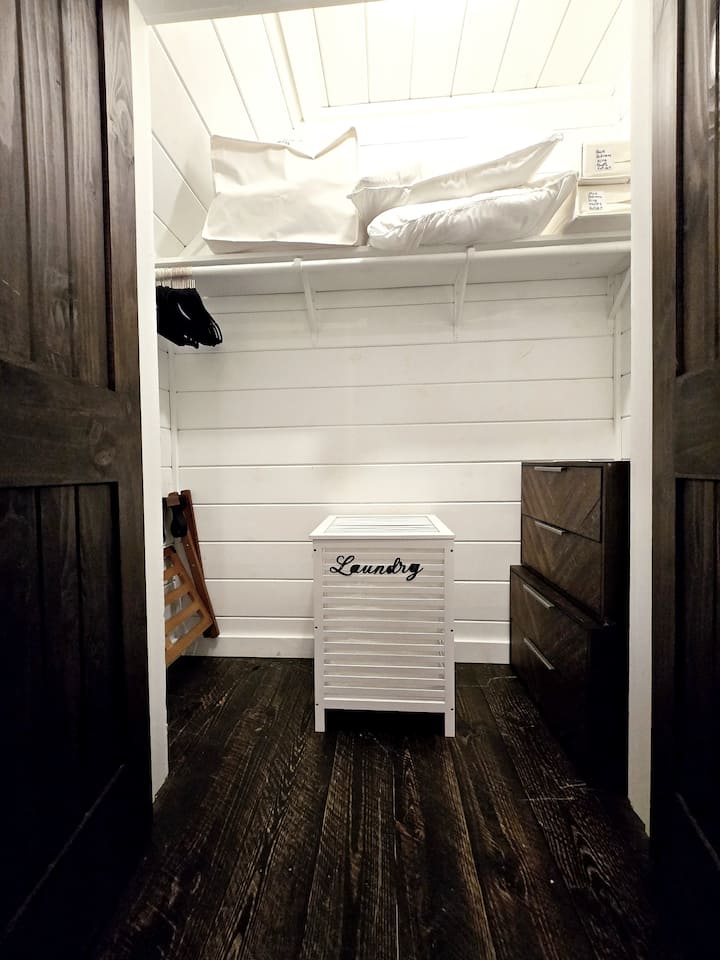 Convenient space with ample storage for your travel essentials and fresh linens!