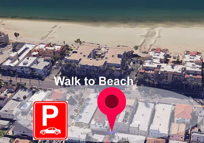 2 Parking Boho Beach Pad, 2 min to beach, AC+patio