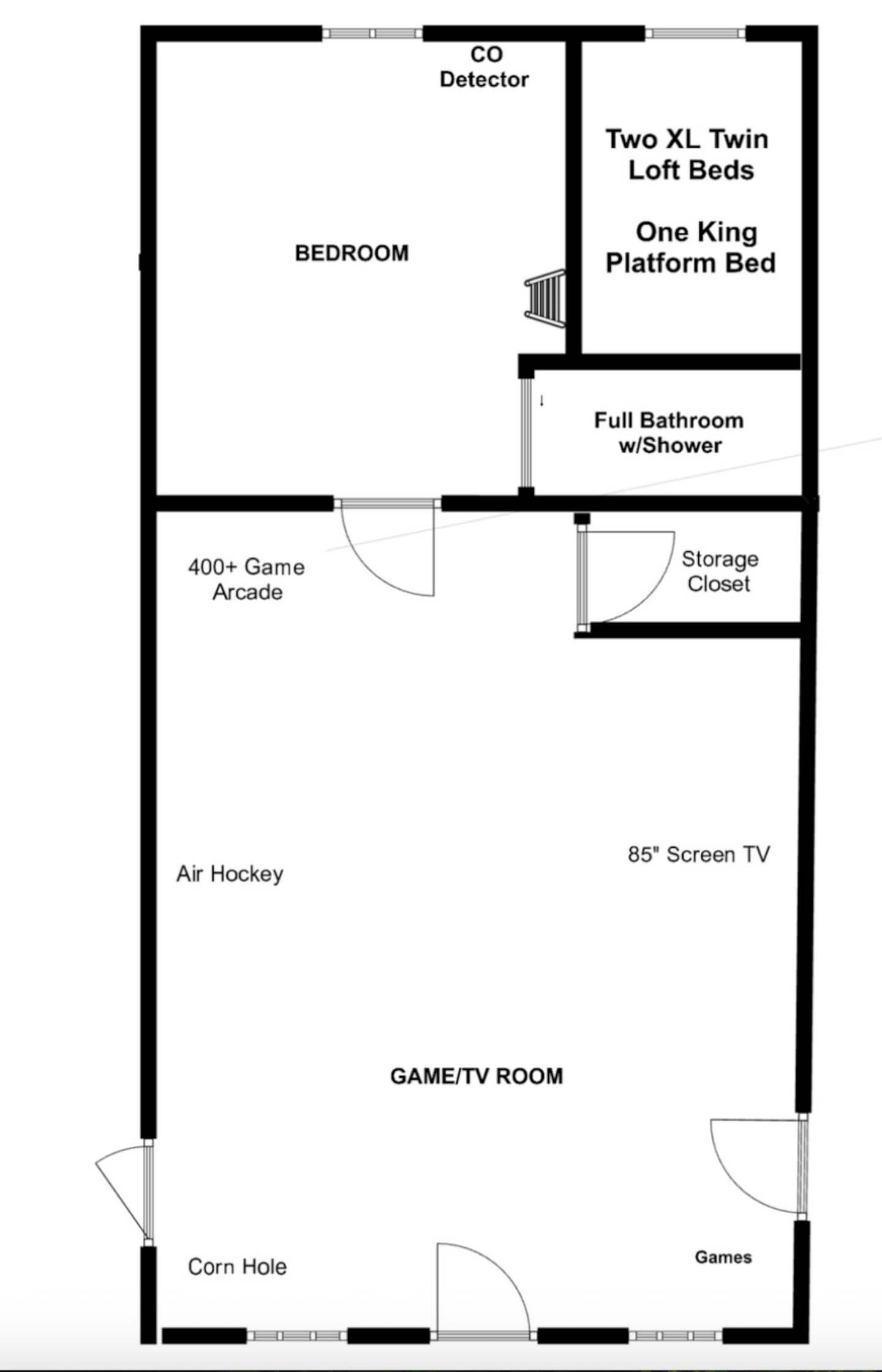Walk the Guest House layout with the kids before you even unpack - bedroom, full bath, game room, all mapped so nobody m
