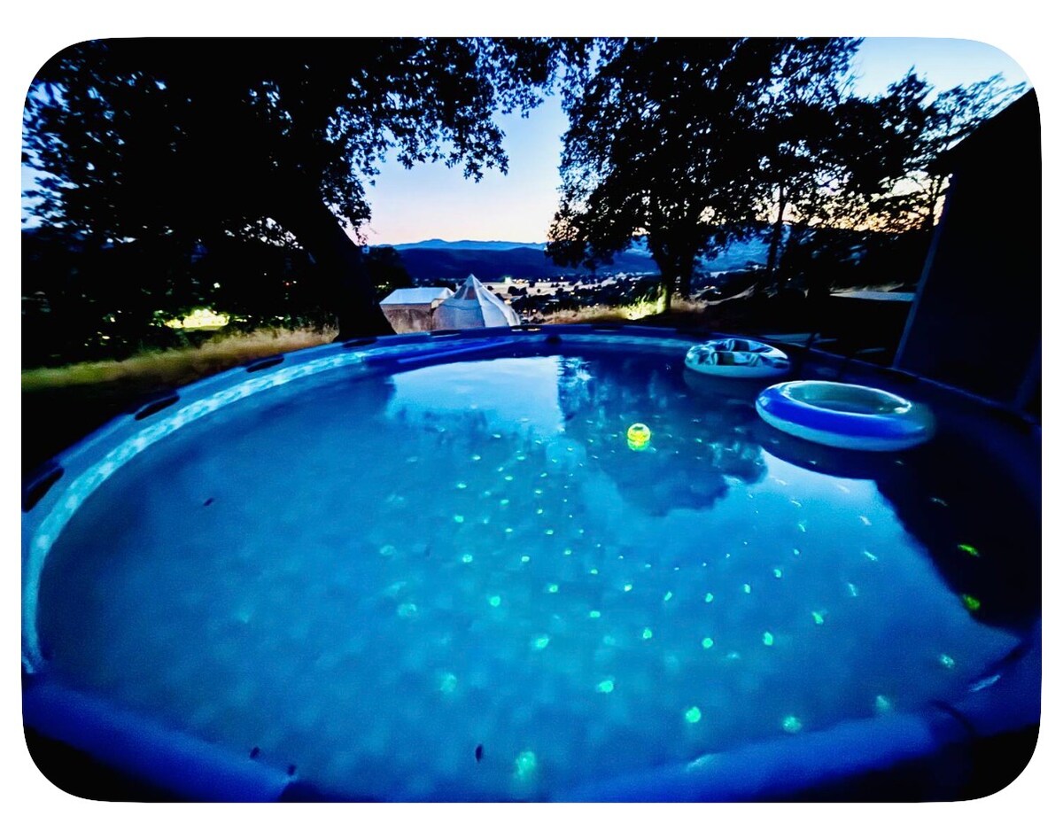 Our mini pool at night at Panoramic View Campsite – bring your own tent or small camper in Hidden Valley Lake