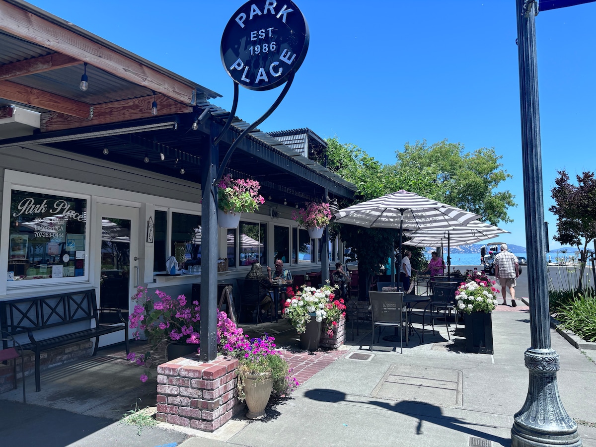 Lake front dining in Lakeport.at Park Place... worth the drive. at Panoramic View Campsite – bring your own tent or small camper in Hidden Valley Lake