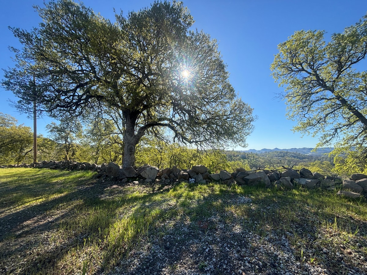 Sunrise over Sunrise camp looking towards the Guenoc Valley wine region towards St. Helena and Angwin. at Panoramic View Campsite – bring your own tent or small camper in Hidden Va