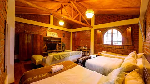 Room in a country house with a farm and forest.