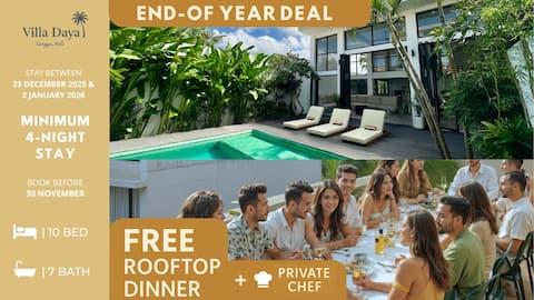 Canggu Villa |5 Min to Beach, Rooftop Cinema, Chef