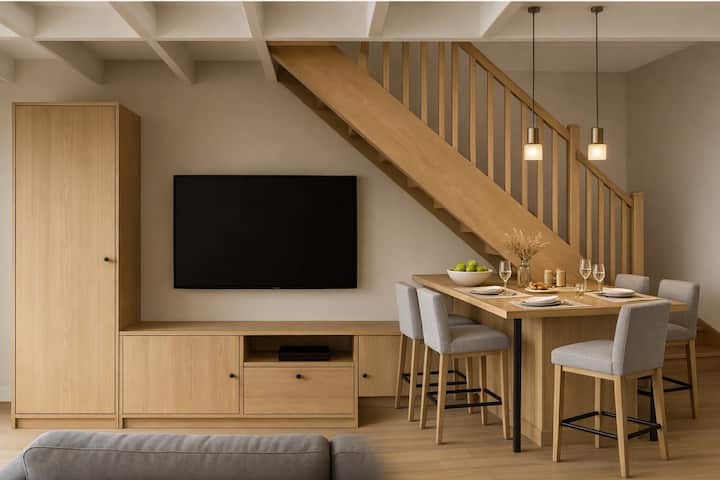 Sala de estar comedor, con un sofá cama para dos personas 