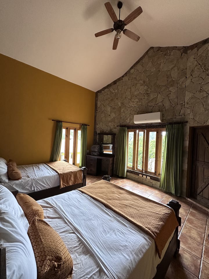 2 Queen beds, Air conditioning, Bed linens, Hangers, Iron, Mountain View, Private Bathroom, Extra pillows and Blankets, Clothing Storage, WIFI, Balcony