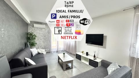 Large flat 8 guests · Terrace · AC · Eurexpo 15mn