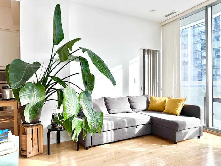 Ნათელი, სტუმართმოყვარე შეზლონგი მყუდრო სექციური და აყვავებული სიმწვანით - იდეალურია მზეზე დასასვენებლად ან წასაკითხად

