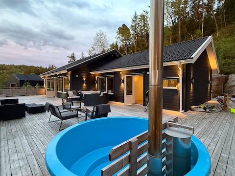 Villa by the lake near Gothenburg, large balcony with sun