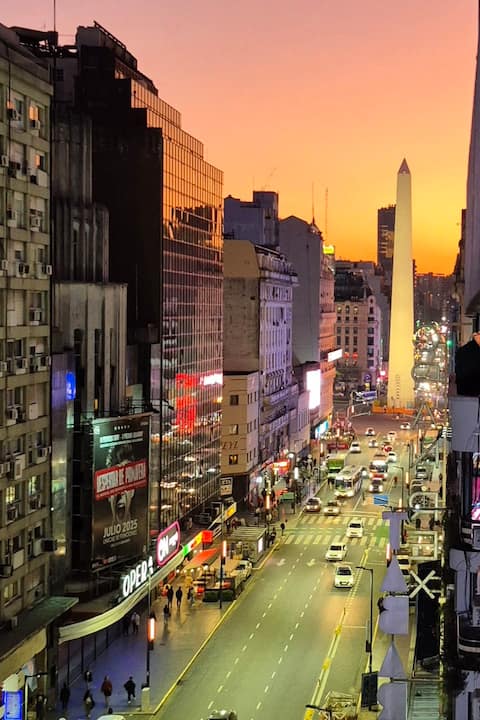 Incredible view of the Obelisk on Av. Corrientes