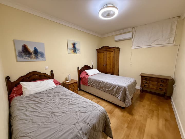 Generally arranged as two separate twin beds. This bedroom is the only one without see views. Usually for kids.