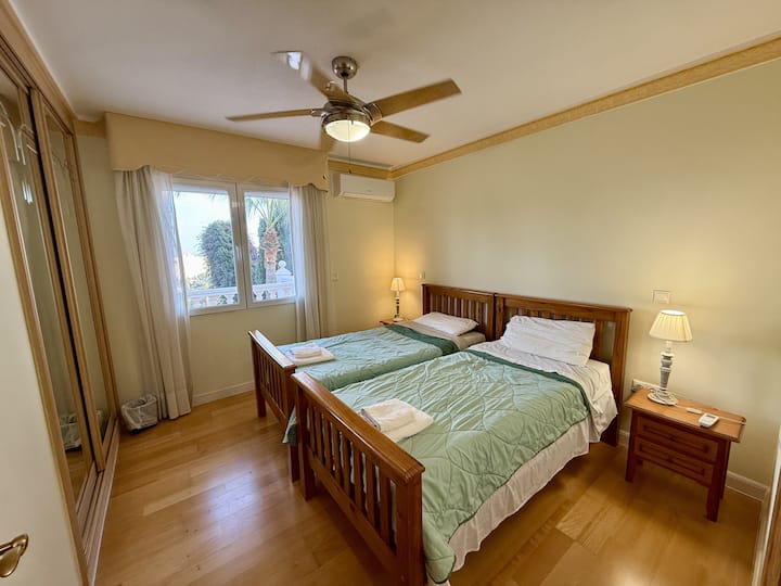 Twin single beds, usually used for kids ; top level ; sea views