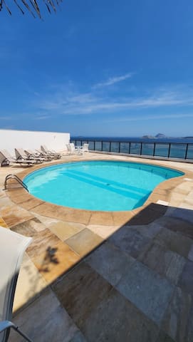 Ipanema beach with a rooftop