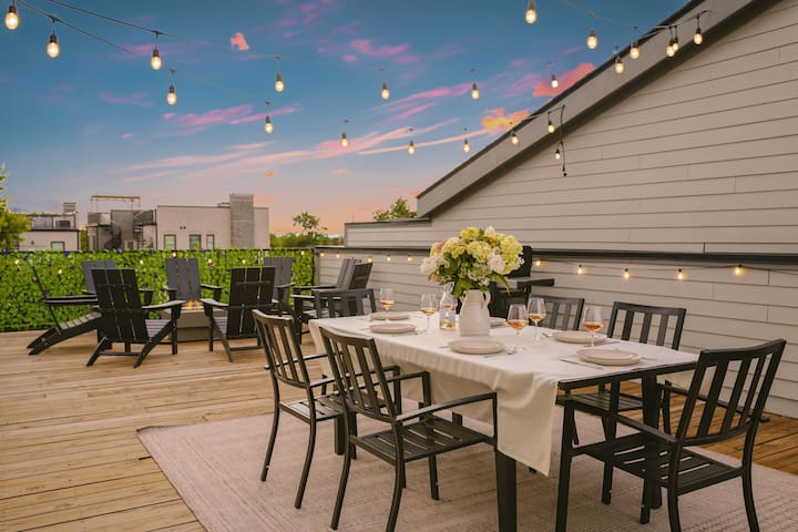 Rooftop•Firepit•King•SmartTVs•W/D•6min to Broadway