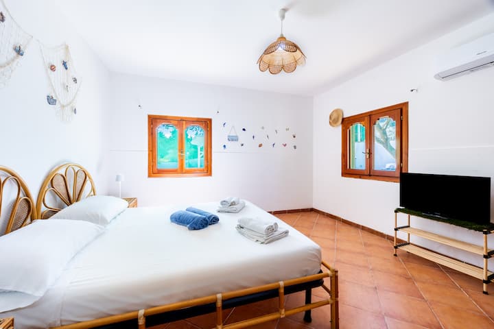 Habitación doble con aire acondicionado y TV