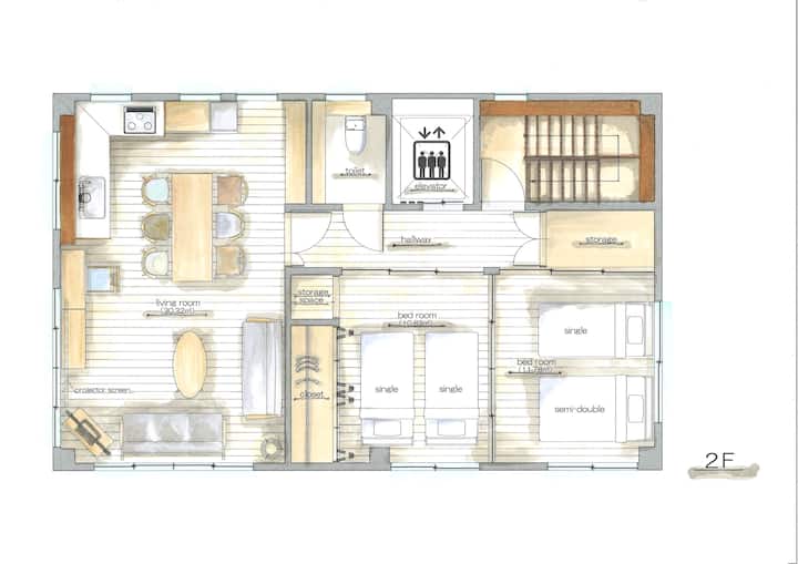 博多駅近く｜ 180㎡｜エレベーターと駐車場｜ベッド7+布団2｜最大9名｜3世代・グループ旅行に最適 - Fukuoka