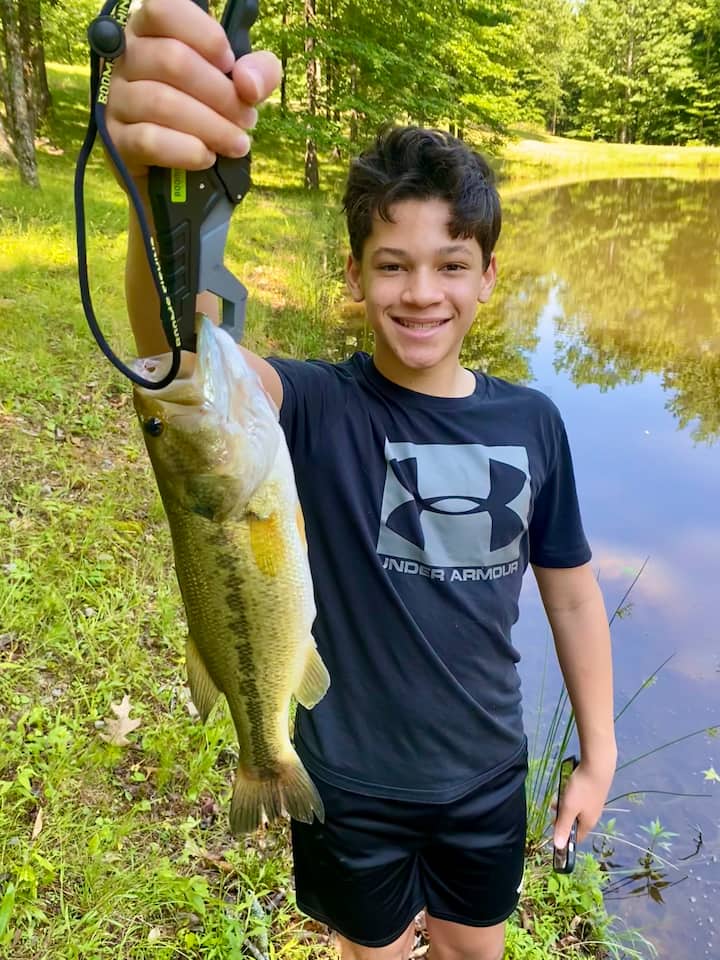 Bass caught from the private pond at Sunset Cabin