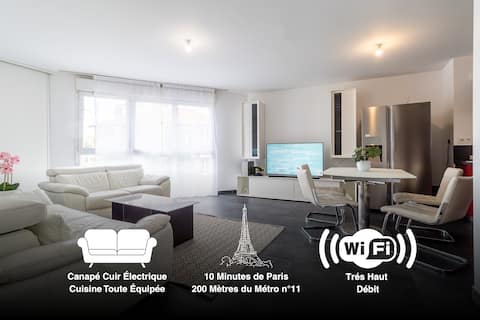 Top Airbnb: Premium 2-bedroom apartment 10 min from Paris, with Balcony in Romainville