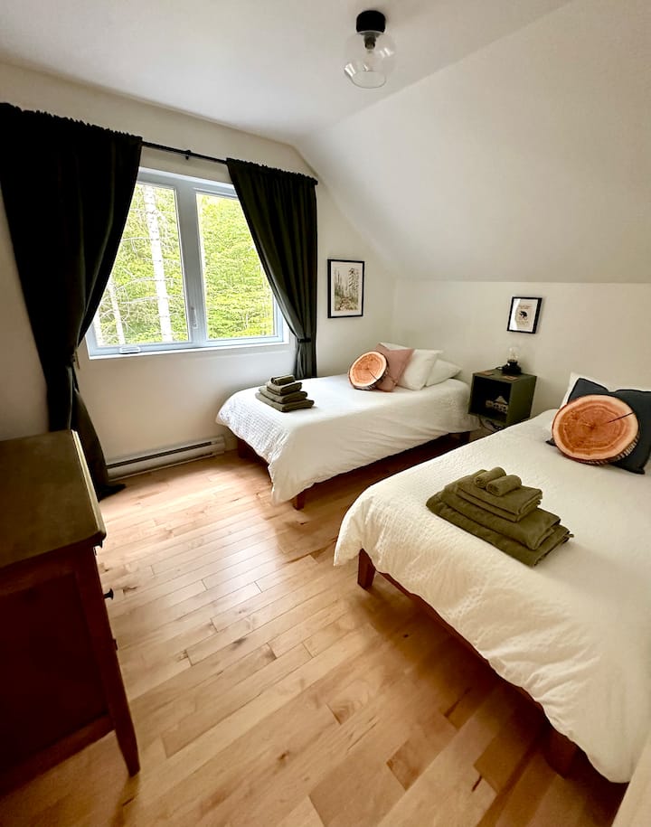 Room with two twin beds to accommodate friends or children.
