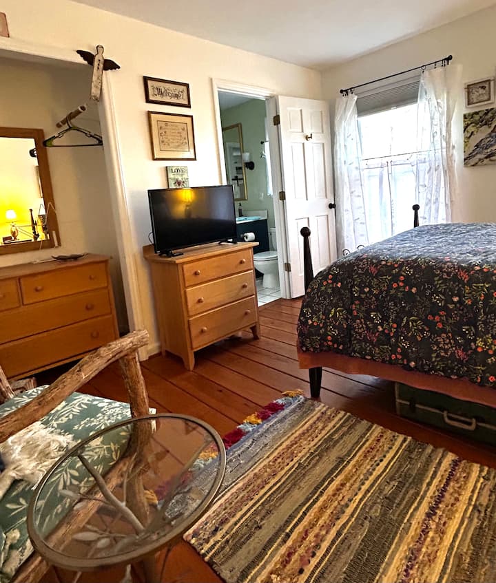 Velika spavaća soba koja je svijetla i vesela. Kupaonica Jack i Jill nalaze se u susjedstvu.