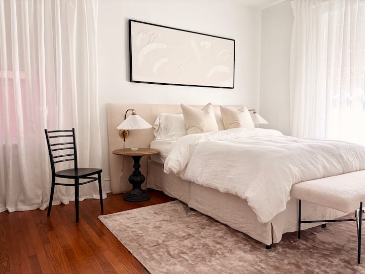 The bedding is luxury European linen.