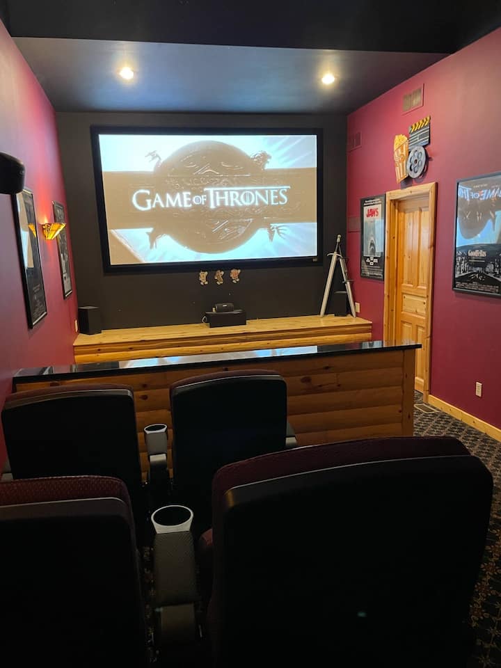 Private movie theater-Watch your favorite movies and shows on the big screen (120") with premium theater surround sound!