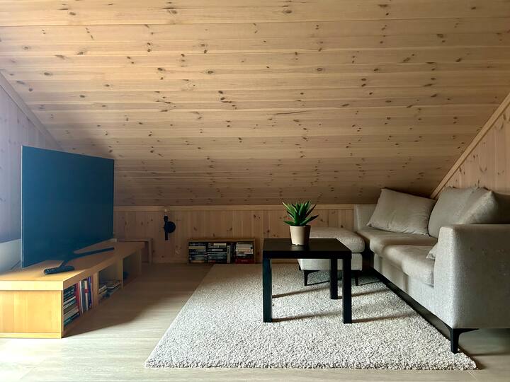 غرفة تلفزيون في الدور العلوي. 