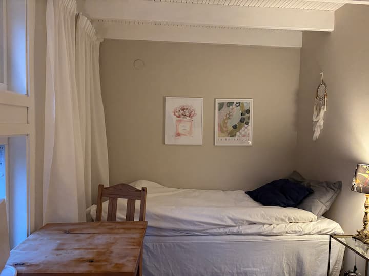 Udobna spavaća soba s krevetom širine 90 cm. 