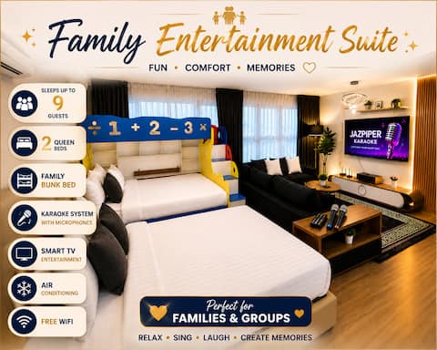 ①KLCC View_Big TV&sofa_KAROKE_kids play area_9pax