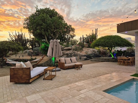 Elevated rockhill backyard with scenic view