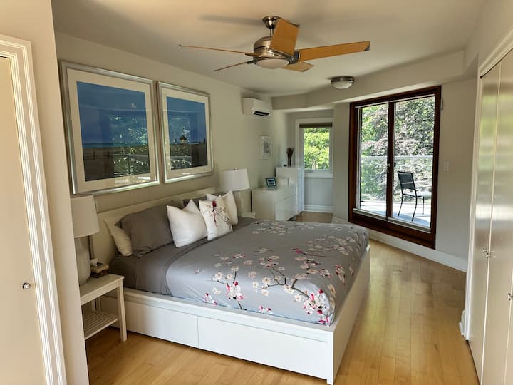 Master Bedroom.  2 Balconies.  Beautiful mattress with topper.  Private bathroom with Tub.