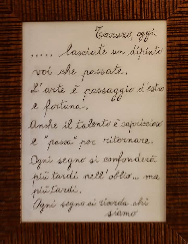 Оставете слика, вие што поминувате. Уметноста е премин на талентот и среќата. Дури и талентот е каприциозен и „поминува“ за да се врати. Секој знак подоцна ќе биде заборавен... но подоцна. Секој знак нѐ потсетува кои сме.