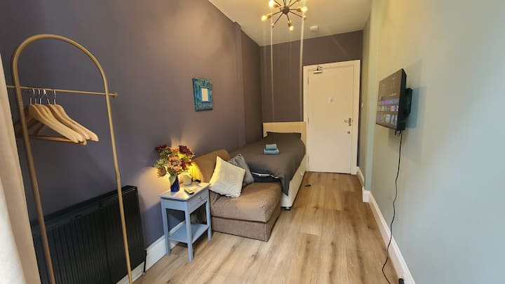 Ყველა საძინებელს აქვს საკუთარი სმარტ-ტელევიზორი - იდეალურია გვიან ღამით გადაღებული ფილმებისთვის, მშვიდი მულტფილმებისთვის ან, უბრალოდ, ამინდის შესამოწმებლად.

Ნაგულისხმევი განლაგება:  1 ერთადგილიანი საწოლი დივნით