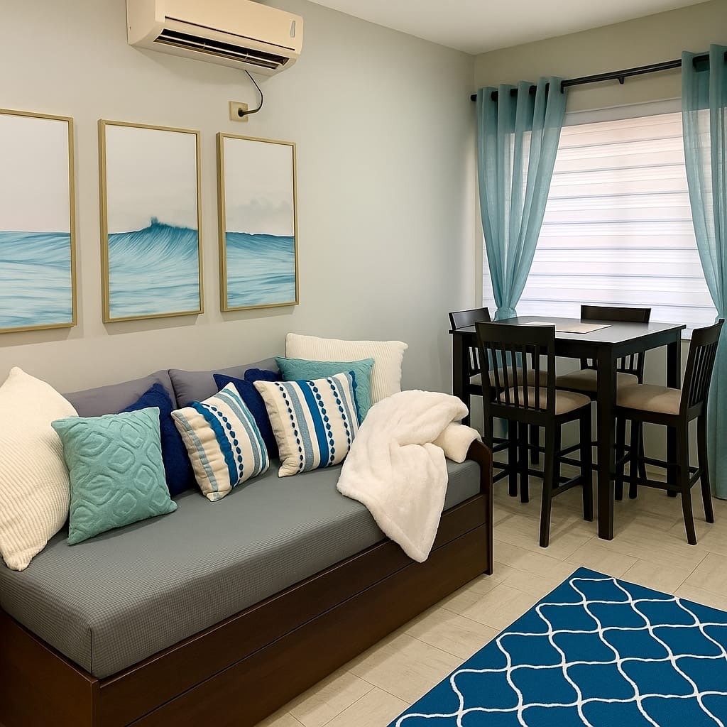 在海滩度过一天后，在这个宁静的空间里吃喝和充电。 客厅设有一张带单人床垫的拉出式沙发床，您可以在沙发床上看电视放松身心。 