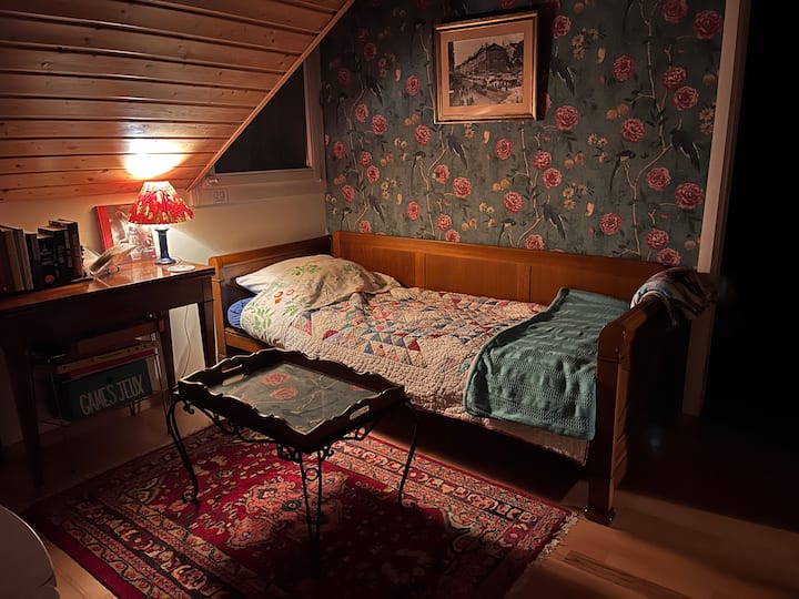 The sofa makes into a single bed. 