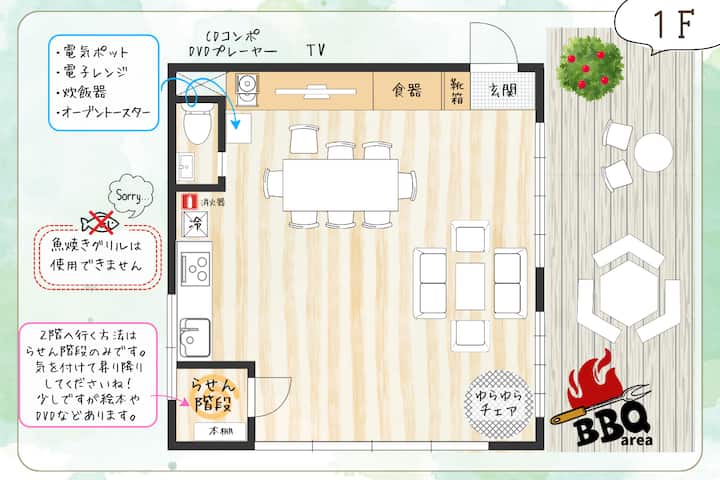 雨Okテラスでbbq＆ハンモック遊び！トランポリン付きの広いお庭で子どもは満喫！大人はカフェタイムを - Kawana
