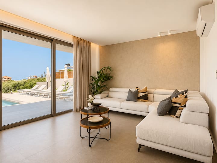 Main Level - Stylish open-plan living area with Smart TV and direct access to the pool terrace