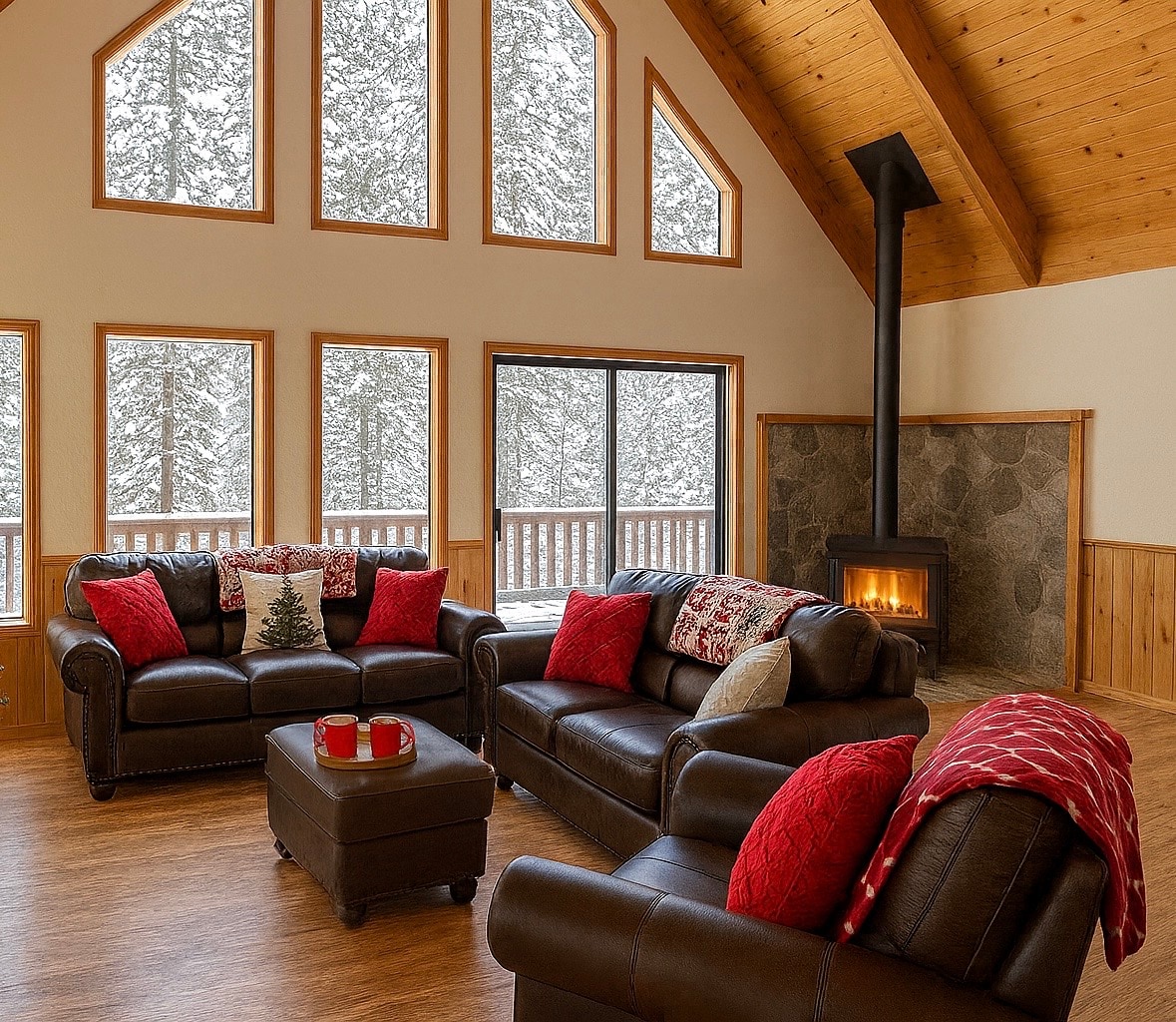 Მყუდრო მისაღები ოთახი ბუხრით