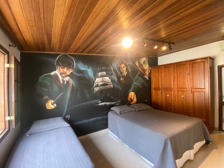 01张标准双人床、01张双人床、冷热两用空调、电视（SKY）、衣柜。