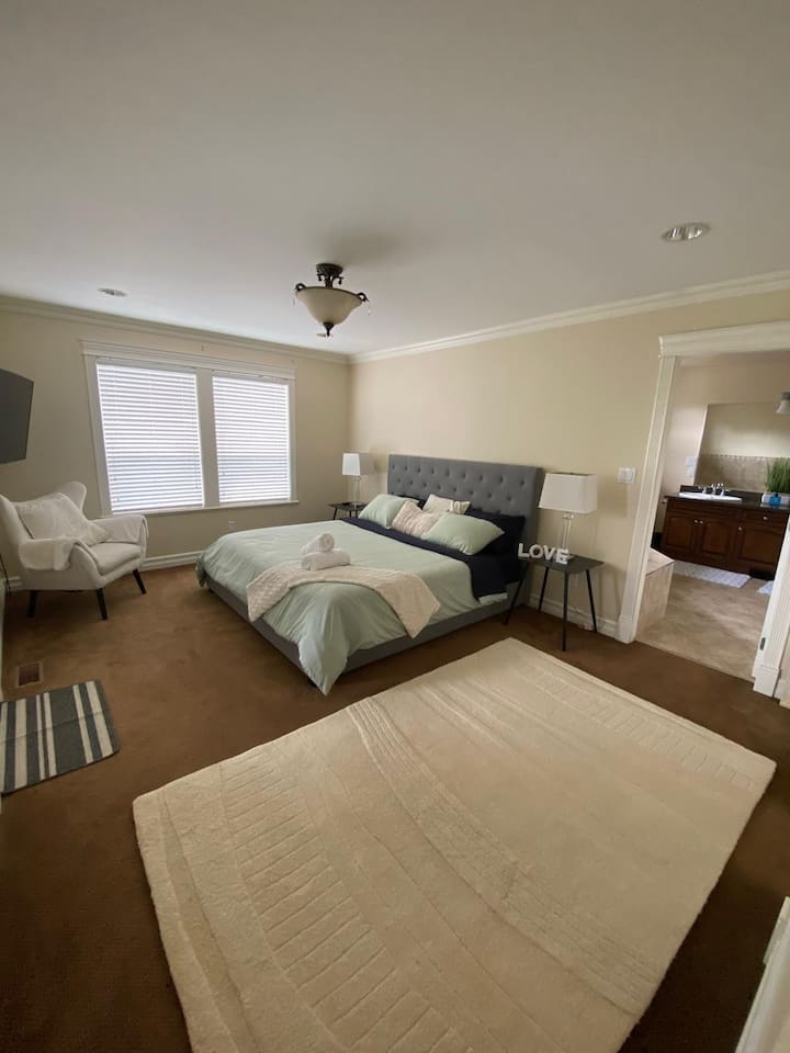 King size bedroom with a large walk in closet