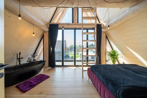 Stylish A-Frame Cabin with Hot Tub by the Lake