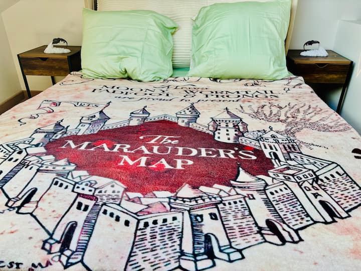 Détendez-vous dans l'ambiance magique d'une chambre inspirée d'Harry Potter, idéale pour les fans en quête de confort et d'évasion.