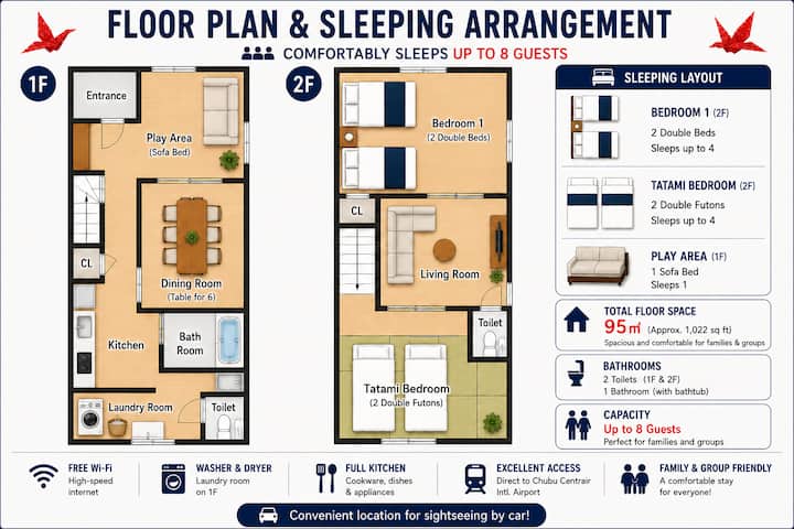 Nagoya Family Stay|95㎡ Private House|up To 8 Guest - Nagoya