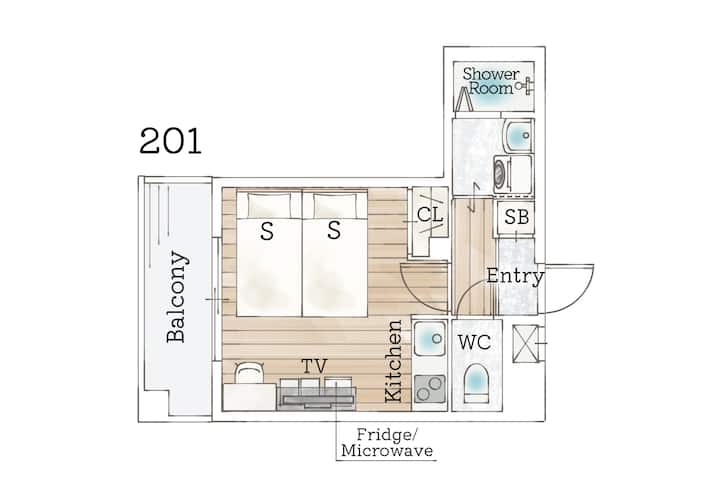 201号室/新築/open記念30%off/天神南/薬院駅徒歩7分＊最大3人まで - Fukuoka